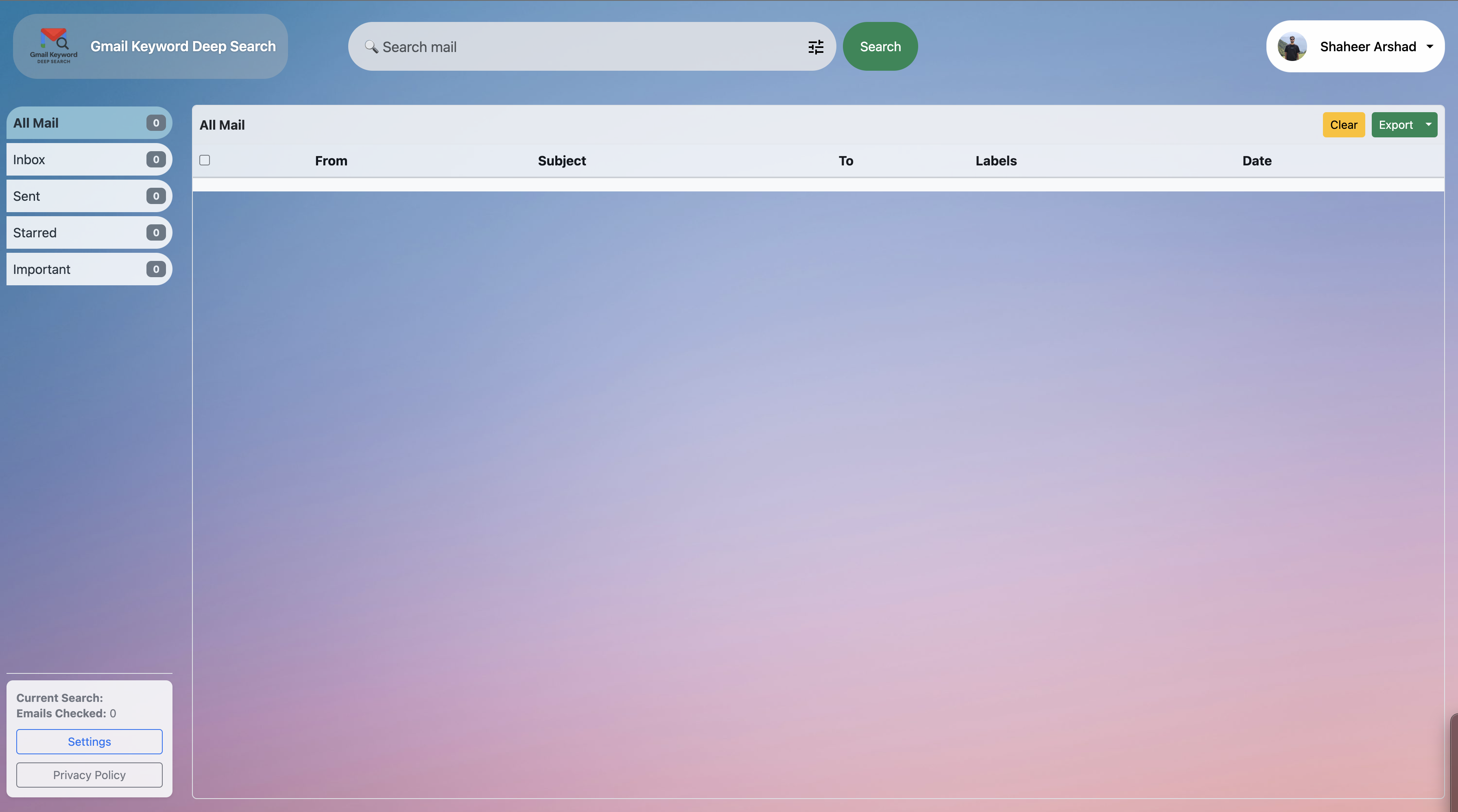 Extension dashboard homepage